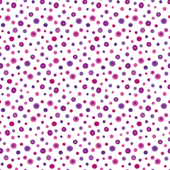 Foto op Plexiglas Geometrische vormen Vintage levendige roze violet Polka Dot naadloze patroon. Veelkleurige onregelmatige willekeurig geplaatste vlekken, verspreide stippen. Abstracte vectorachtergrond voor kinderkamerontwerp, modedruk, textiel, stof