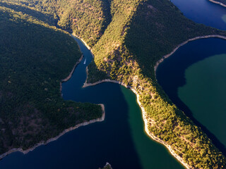 Aerial view of Vacha (Antonivanovtsi) Reservoir, Bulgaria