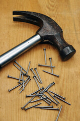 hammer and nails on wood