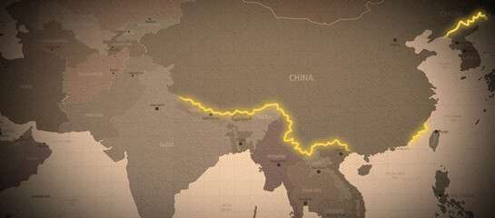 Illustration of the border dispute area between china and south asia countries.