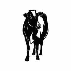 cow breed logo, silhoutte of young and healthy cow standing, vecter illustration