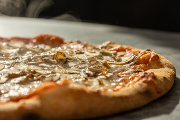 Fresh capricciosa pizza, close up