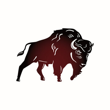 Bison, The Big Buffalo Logo, Silhouette Of Angry Bull Running Vector Illustration