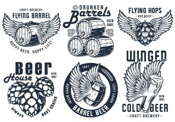 Beer fly barrel with wings for bar. Original brew design with craft beer fly keg with wings for pab or brewery