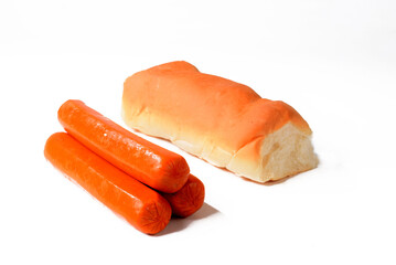 hot dog bread street food with sausage on a white background