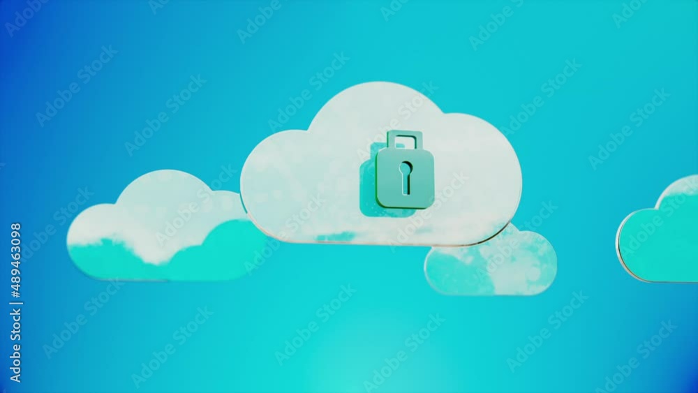 Aufkleber encryption key concept. secure cloud service animation - secure cloud lock 3d animation