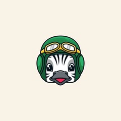 Cute Pilot Zebra Logo Design Illustration