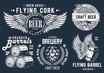 Beer hop and cork for bar. Original brew design with barrel and barley craft beer, pab or brewery