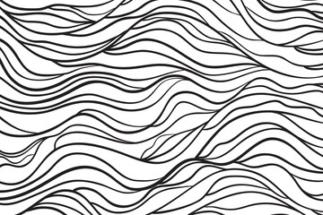 Wavy background. Hand drawn waves. Stripe texture with many lines. Waved pattern. Black and white illustration for banners, flyers or posters - obrazy, fototapety, plakaty