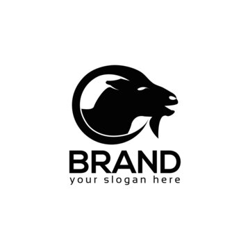Black goat logo vector. Flat design. Vector Illustration on white background