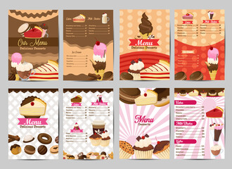 Set of menu dessert template fast food concept vector illustration