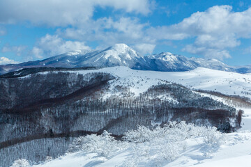 Obraz premium 冬の霧ヶ峰高原鷲ヶ峰スノーハイク