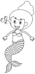 A mermaid doodle outline for colouring