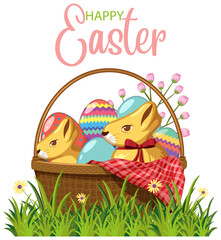 Happy Easter design with basket of eggs