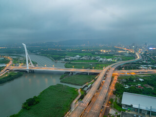 Night aerial view of the She zi bridge
