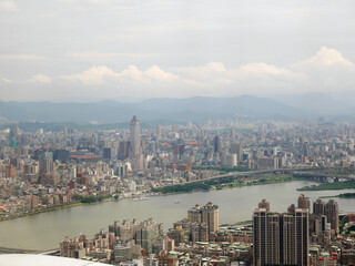 Fototapeta premium Sunny aerial view of the Taipei