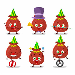 Cartoon character of red bag with various circus shows