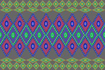 Seamless ethnic fabric pattern, Thai fabric pattern design, carpet, wallpaper, curtain, cushion, clothing, wrap, batik, gray background fabric pattern