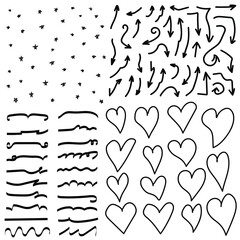 Hand Drawn Set With Stars , Arrows , Underlines And Hearts Vector