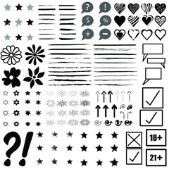 Set With Stars , Underlines , Hearts , Arrows , Sunburst And Other Elements Vector