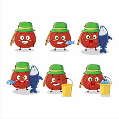 A fisherman red bag cartoon picture catch a big fish