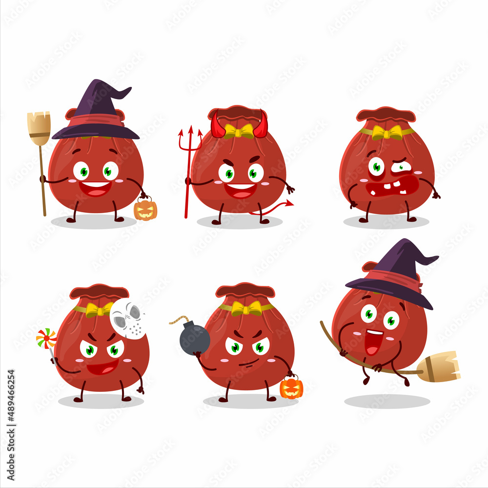 Wall mural Halloween expression emoticons with cartoon character of red bag