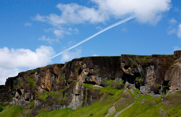 Airline over Icelandic Cliffside