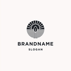 Sun leaf logo icon flat design template 