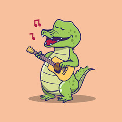 Fototapeta premium cute crocodile playing guitar, suitable for children's books, birthday cards, valentine's day, stickers, book covers, greeting cards, printing. 