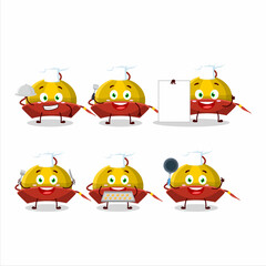 Cartoon character of yellow chinese traditional hat with various chef emoticons