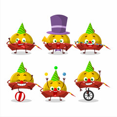 Cartoon character of yellow chinese traditional hat with various circus shows