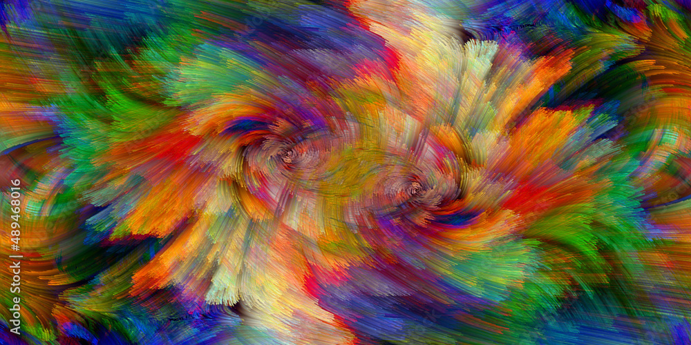 Poster background with a vibrant abstract pattern and a banner header