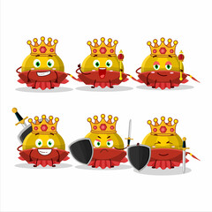 A Charismatic King yellow chinese traditional hat cartoon character wearing a gold crown
