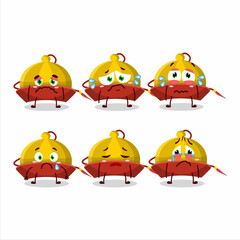 Yellow chinese traditional hat cartoon character with sad expression