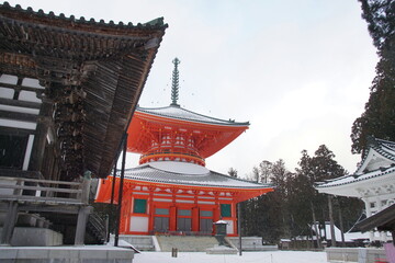 高野山金剛峯寺　壇上伽藍の雪景色