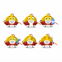 A picture of yellow chinese traditional hat cartoon design style keep staying healthy during a pandemic