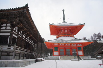 高野山金剛峯寺　壇上伽藍の雪景色