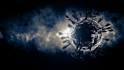 Covid-19 virus germs cells or coronavirus illustration 3D render or omicron virus abstract background. - obrazy, fototapety, plakaty