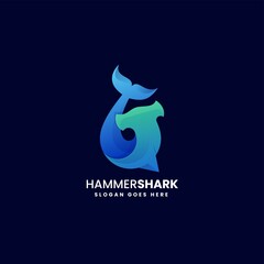 Vector Logo Illustration Hammerhead Shark Gradient Colorful Style. - obrazy, fototapety, plakaty
