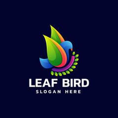 Vector Logo Illustration Leaf Bird Gradient Colorful Style.
