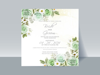 Hand drawn greenery roses wedding invitation card