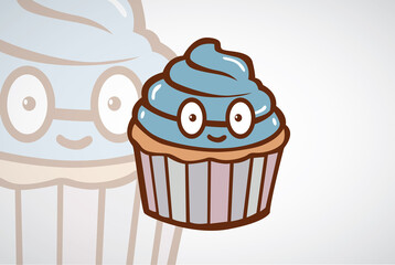 Cupcake Cartoon Character Design Logo Illustration Vector Template