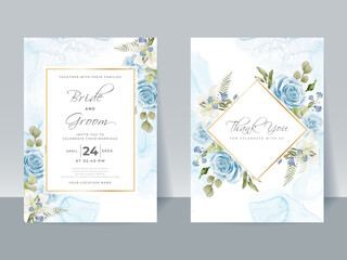 Obraz na płótnie Canvas Hand drawing blue roses wedding invitation card