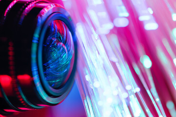 Camera lens with with multi-colored backlight. Optics. Cyberpunk style