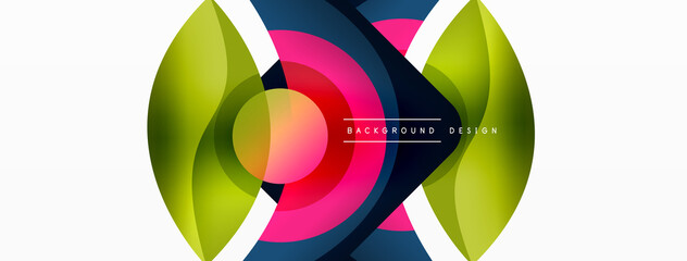 Abstract background with color geometric shapes. Beautiful minimal backdrop with round shapes circles and lines. Geometrical design. Vector illustration