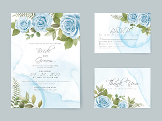 Fototapeta na wymiar Hand drawing blue roses wedding invitation card