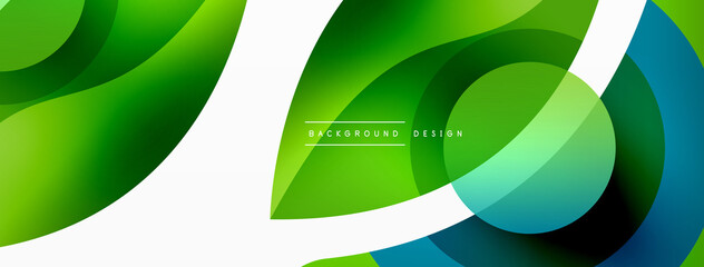 Abstract background with color geometric shapes. Beautiful minimal backdrop with round shapes circles and lines. Geometrical design. Vector illustration