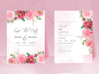 wedding invitation card set with beautiful pink flowers design