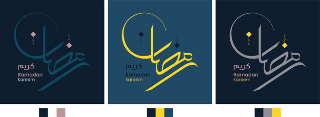 Ramadan kareem arabic calligraphy with three set color style
