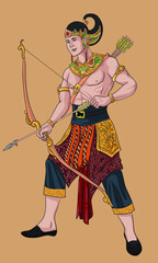 Drawing Laksmana, Ramayana puppet character,handsome, whiz, art.illustration, vector